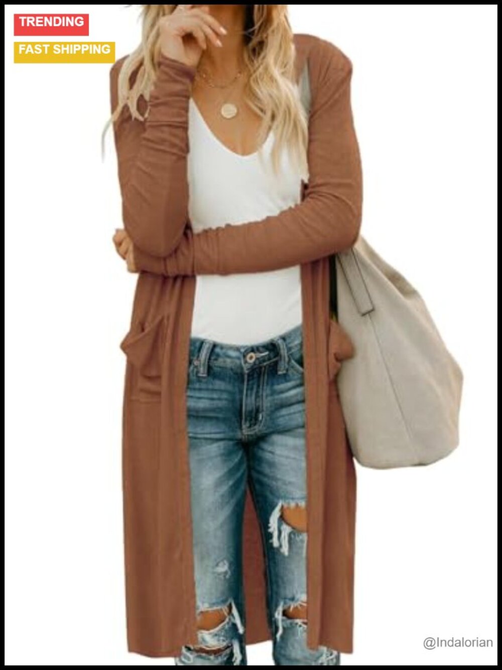 Women's Hooded Extralong Open Front Cardigan With Pockets